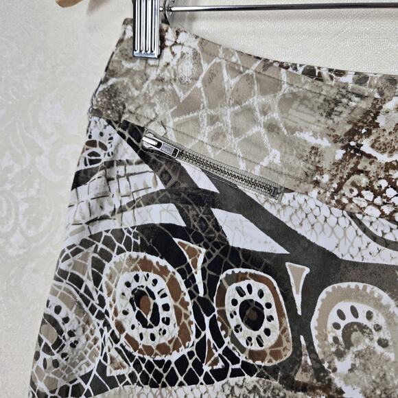 Chico's Pants sz 1 (M) Ivory Tan Brown Geo Mixed Print Zip Fly Zip Pockets - Picture 5 of 16